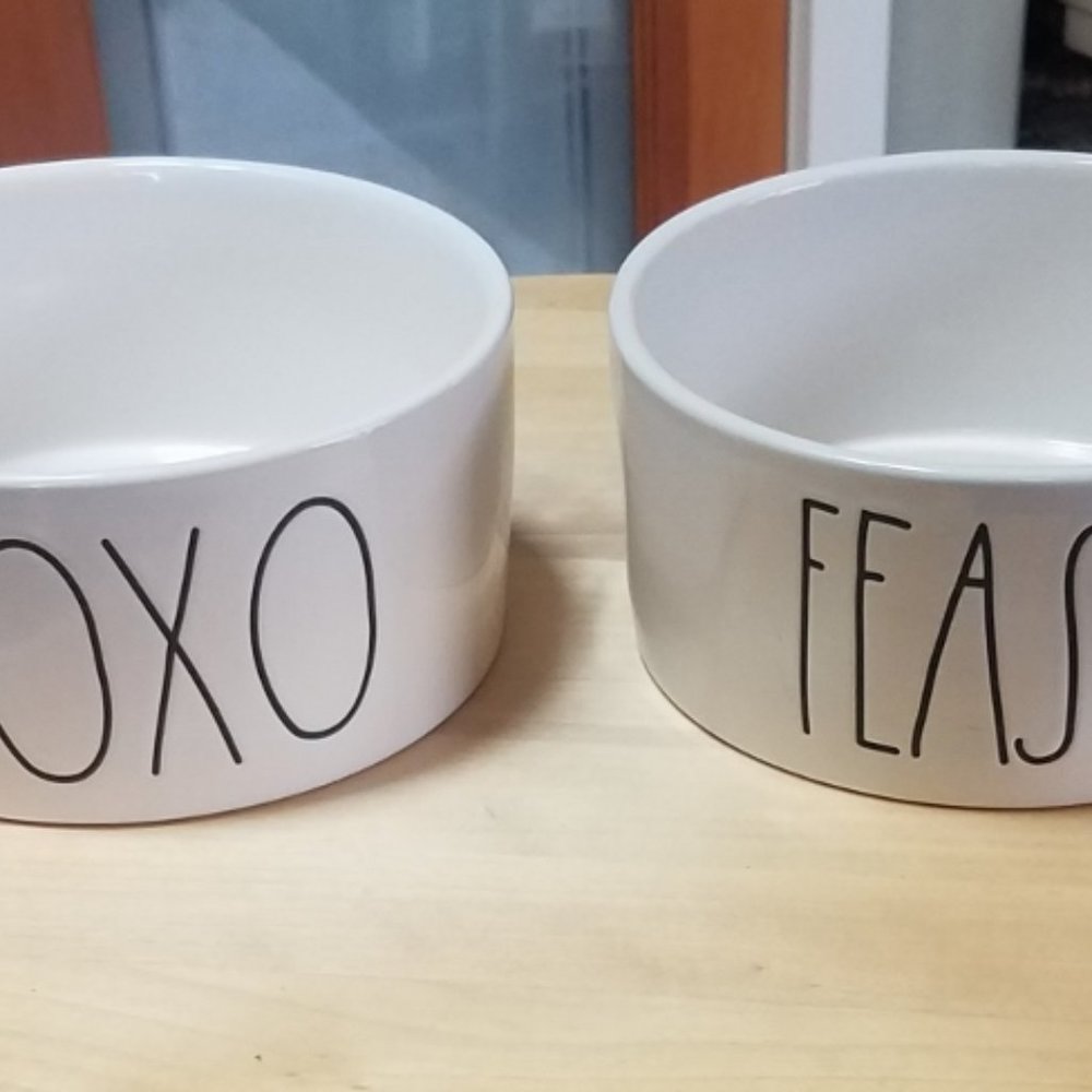 RAE DUNN "XOXO & FEAST, Set of 2 Pet Dish for Dogs & Cats 6 inch